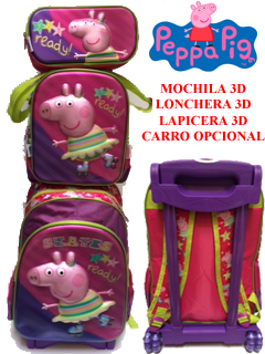 combo de mochila, lonchera y lapicera con Pepa Pig